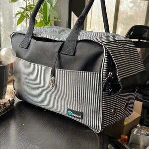 Black and White Striped pet carrier